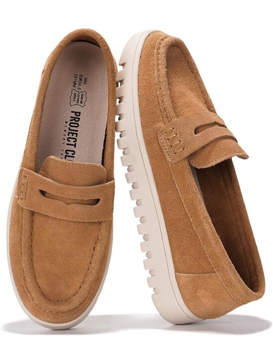 Shoes - Women's Whiskey Leather Casual Comfortable Cushioned Slip-on Loafers Flats Shoes
